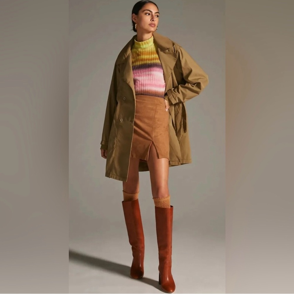 Pilcro x Anthropologie Utility Trench Coat Moss Belted XS Double Breasted Crop - Picture 2 of 15